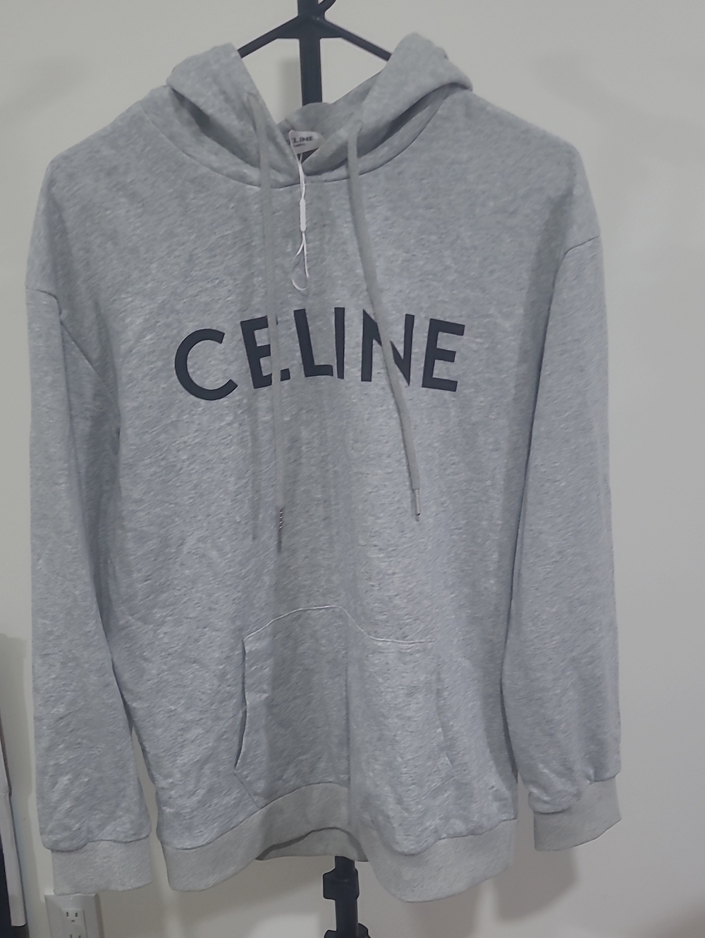 Celine Light Gray Hoodie with Navy Logo Oversize M